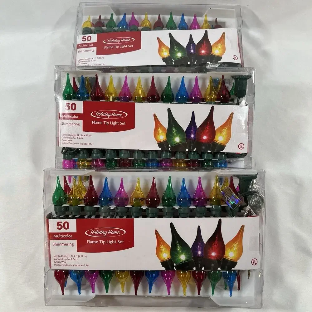 Holiday Home Set of 3 Shimmering Flame Tip Tear Drop Light Sets Vintage Style
